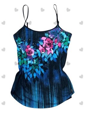 Vintage Candie’s Rhinestone Floral Cami Top Small